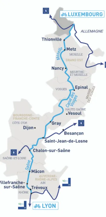 Carte interactive de La Voie Bleue, V50 à vélo